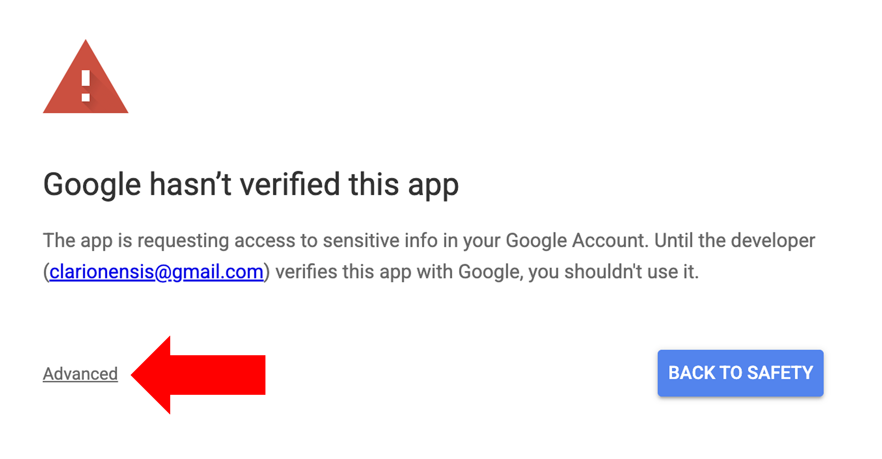 Unverified app warning
