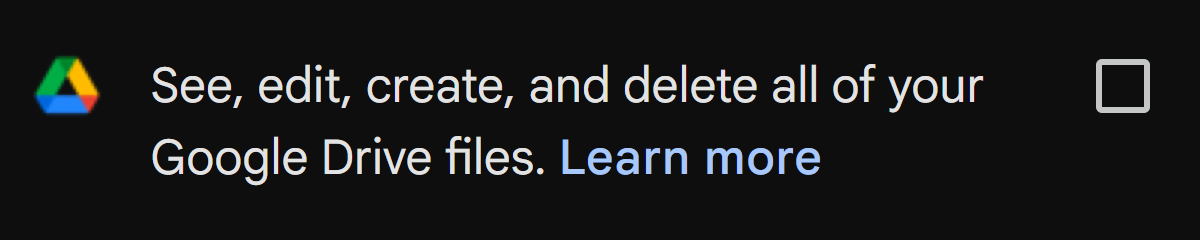 Google Drive checkbox